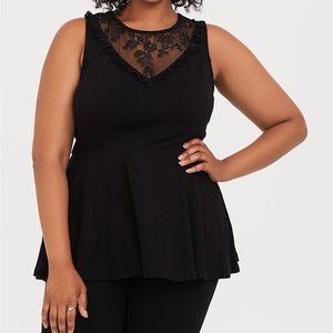 Black Sleeveless Lace Peplum Top Torrid Size 00